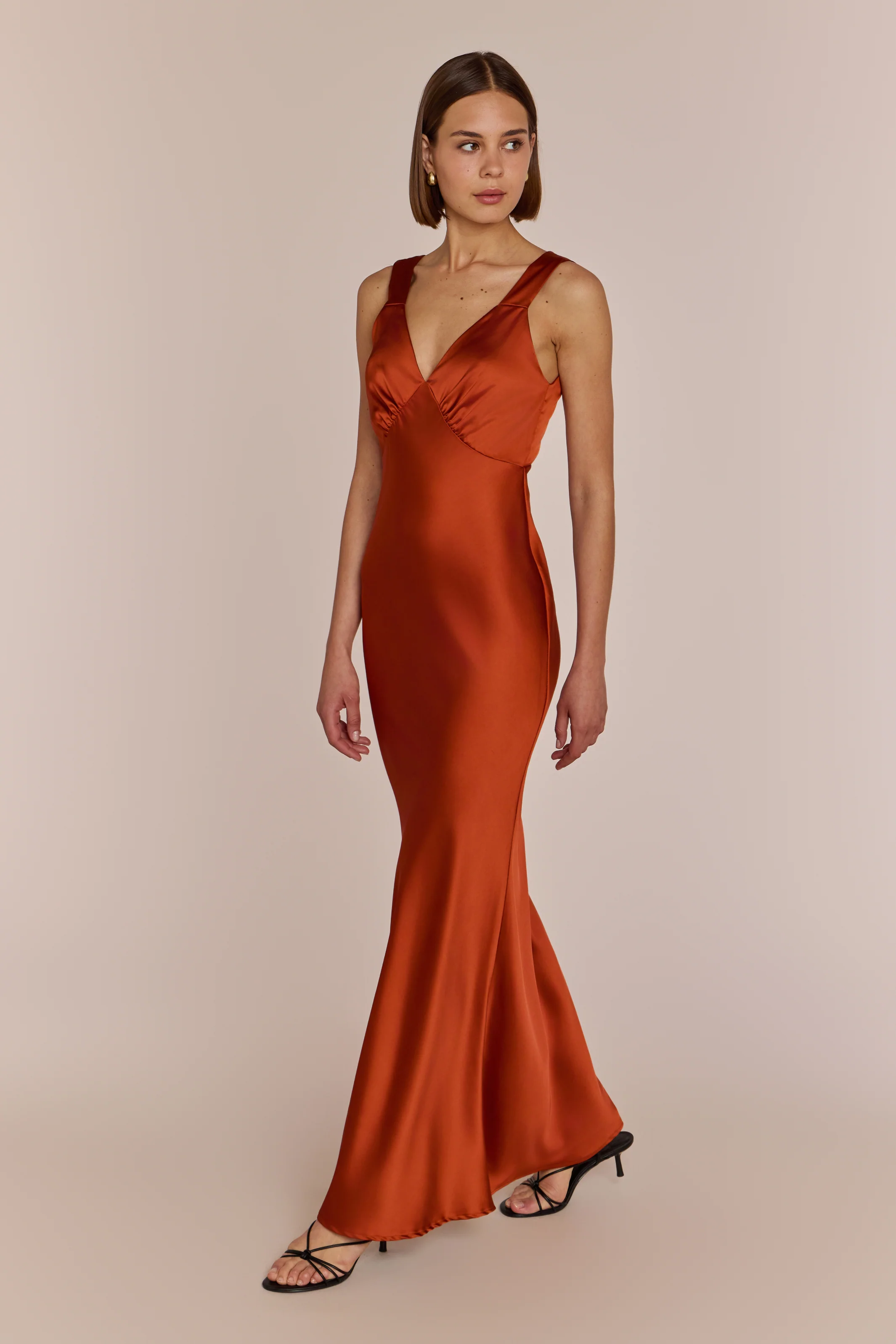 Amelia Satin Bias-Cut Maxi Bridesmaid Dress – Burnt Orange - Image 3