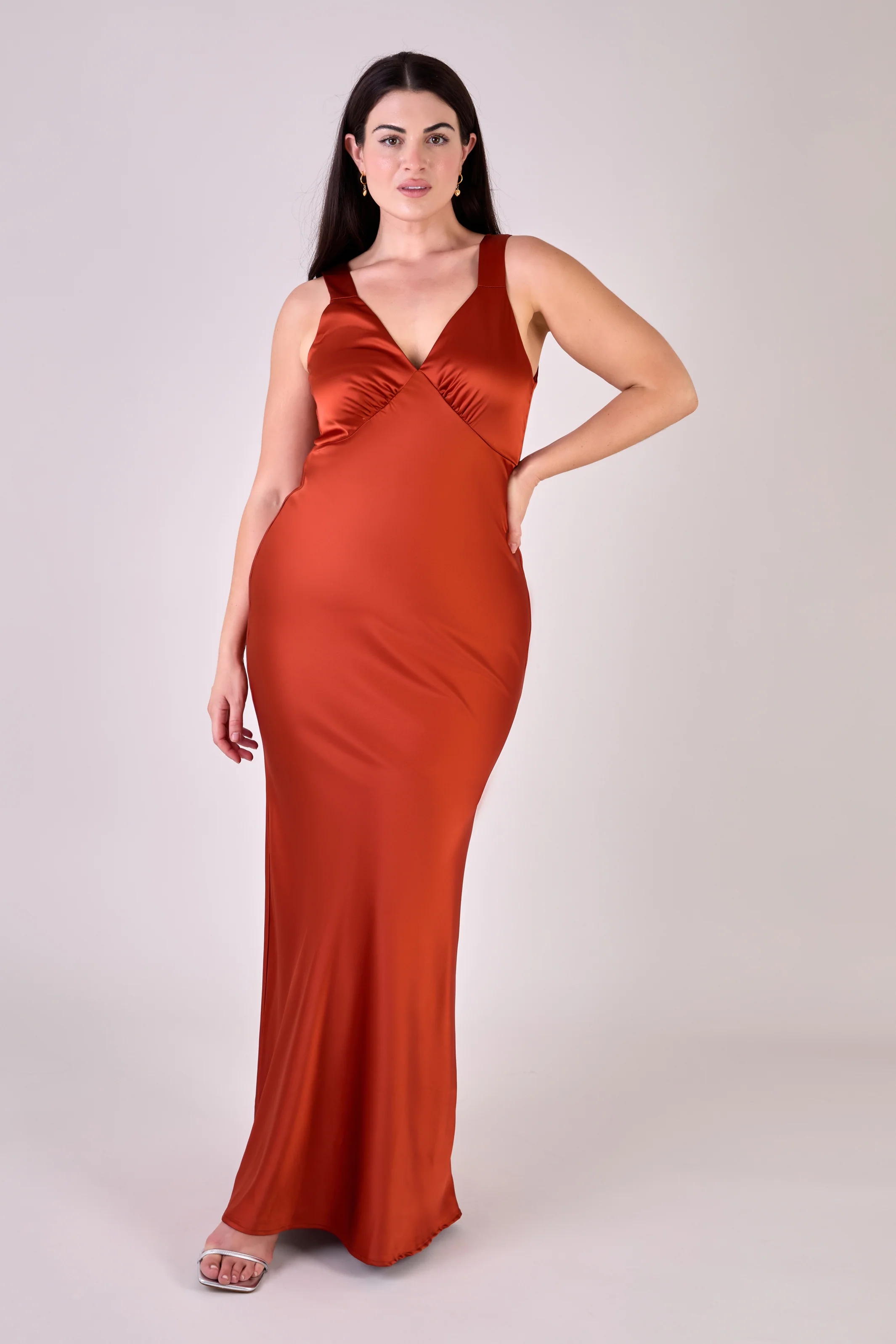 Amelia Satin Bias-Cut Maxi Bridesmaid Dress – Burnt Orange - Image 4
