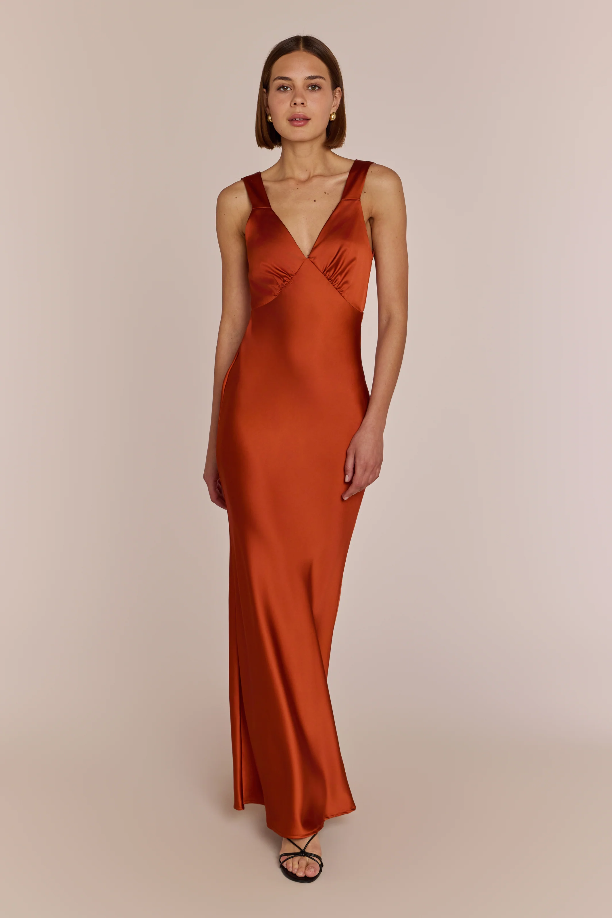 Amelia Satin Bias-Cut Maxi Bridesmaid Dress – Burnt Orange - Image 5