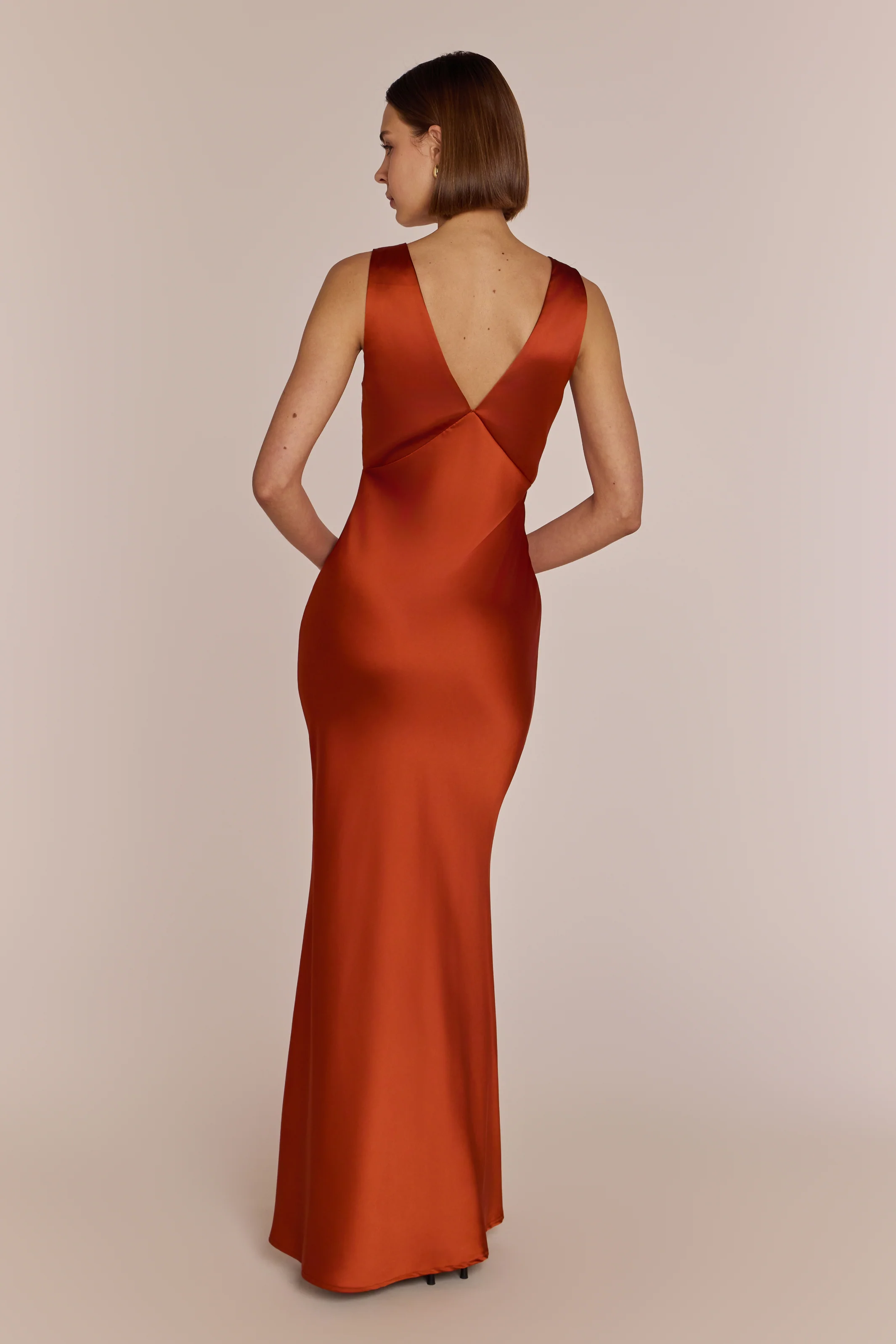 Amelia Satin Bias-Cut Maxi Bridesmaid Dress – Burnt Orange - Image 6