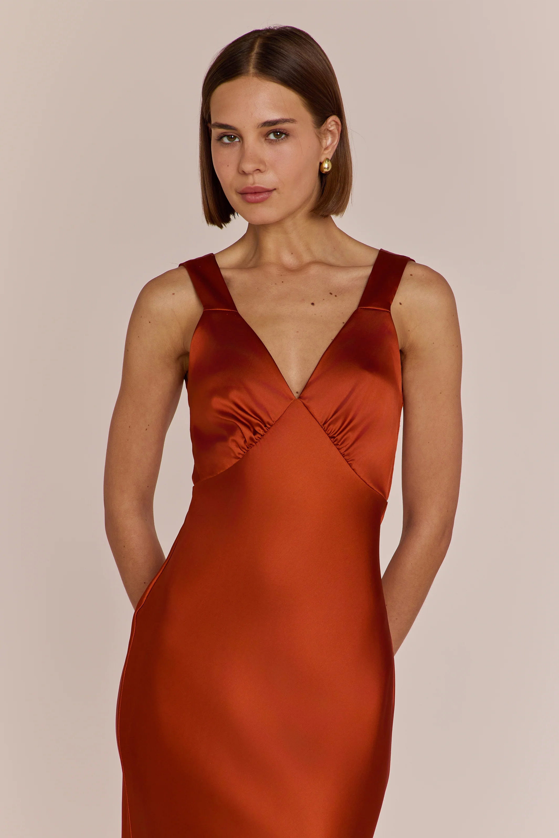 Amelia Satin Bias-Cut Maxi Bridesmaid Dress – Burnt Orange - Image 7