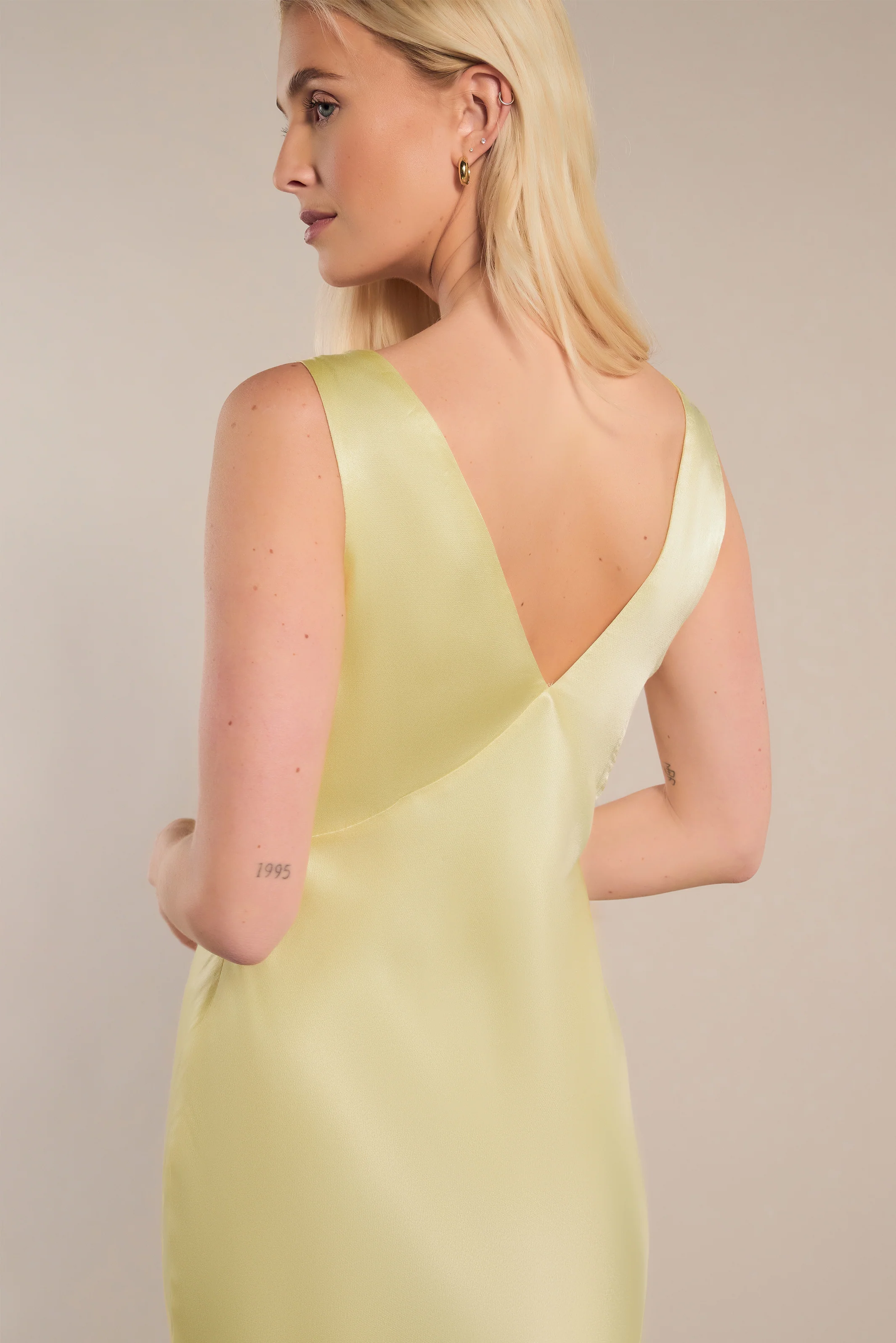 Amelia Dress in Lemonade Yellow Satin — Bias-Cut Maxi Bridesmaid Dress - Image 4
