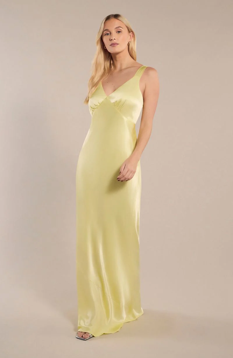 Amelia Dress in Lemonade Yellow Satin — Bias-Cut Maxi Bridesmaid Dress - Image 8