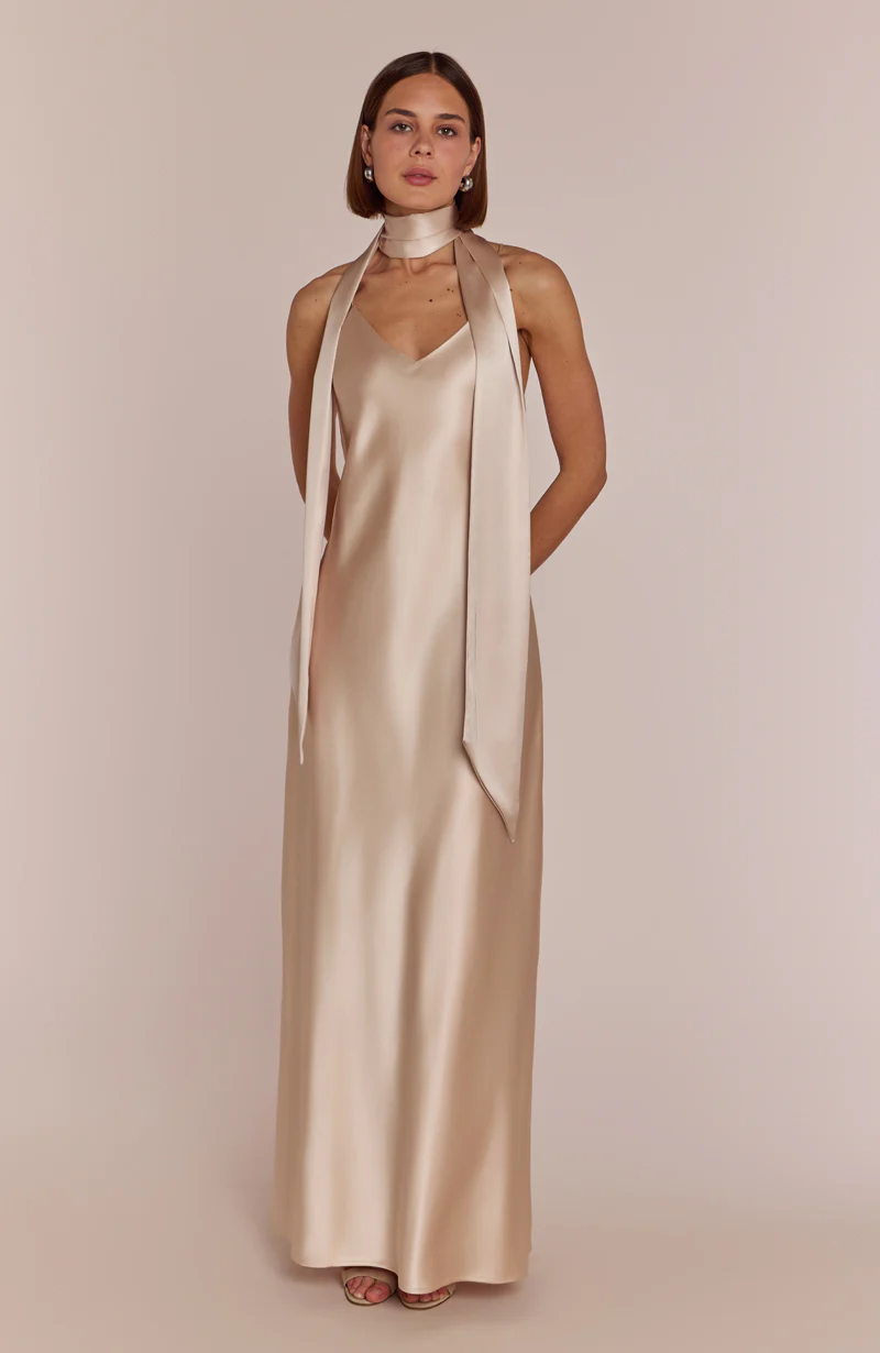 Brooklyn Dress in Champagne Satin - Strappy Slip Bridesmaid Dress - Image 3