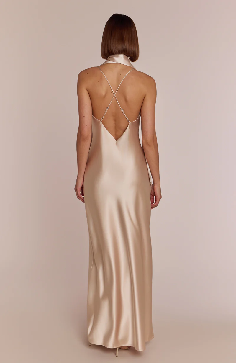 Brooklyn Dress in Champagne Satin - Strappy Slip Bridesmaid Dress - Image 4