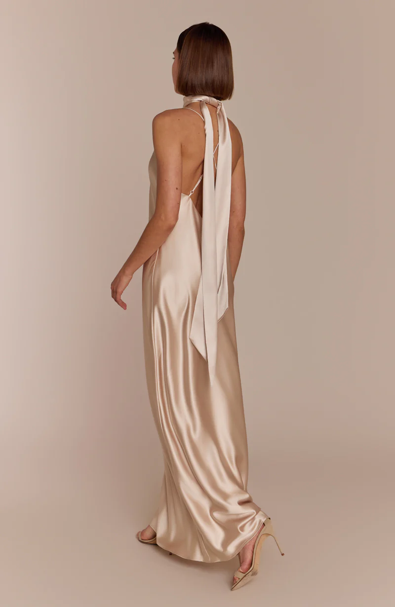 Brooklyn Dress in Champagne Satin - Strappy Slip Bridesmaid Dress - Image 5
