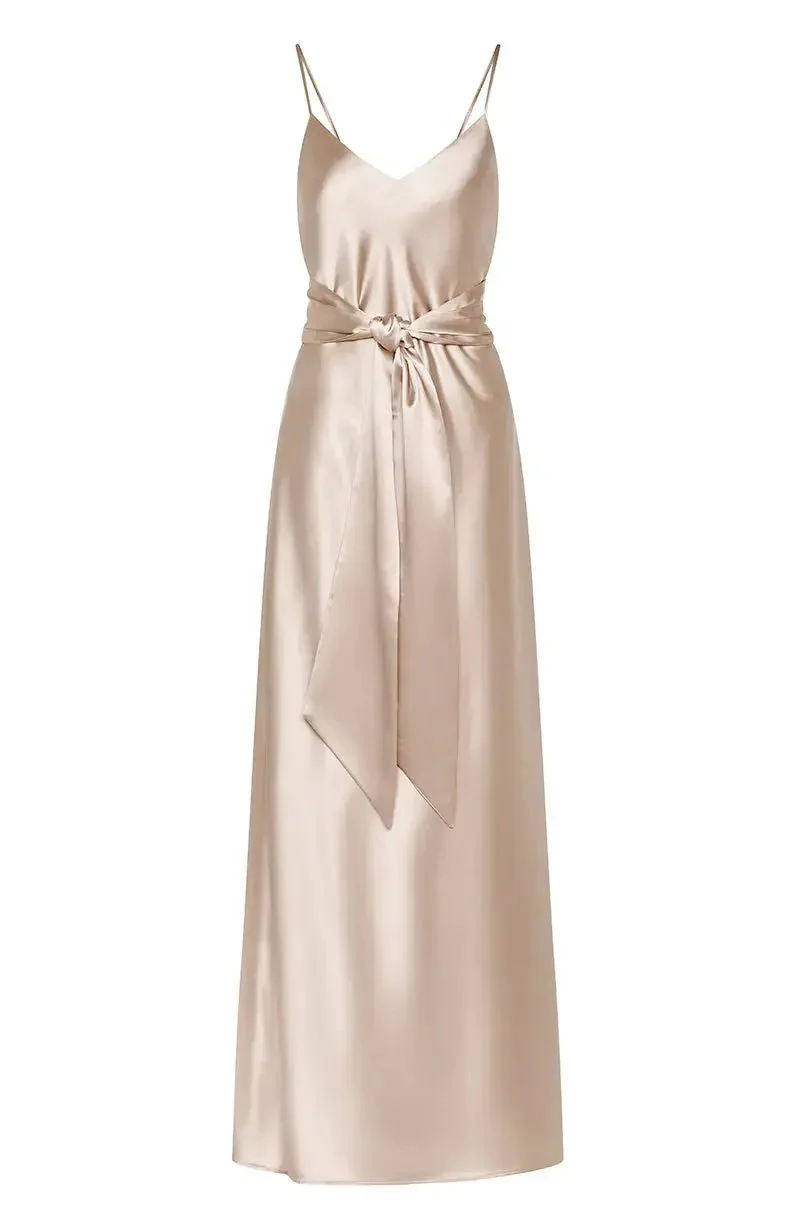 Brooklyn Dress in Champagne Satin - Strappy Slip Bridesmaid Dress - Image 7