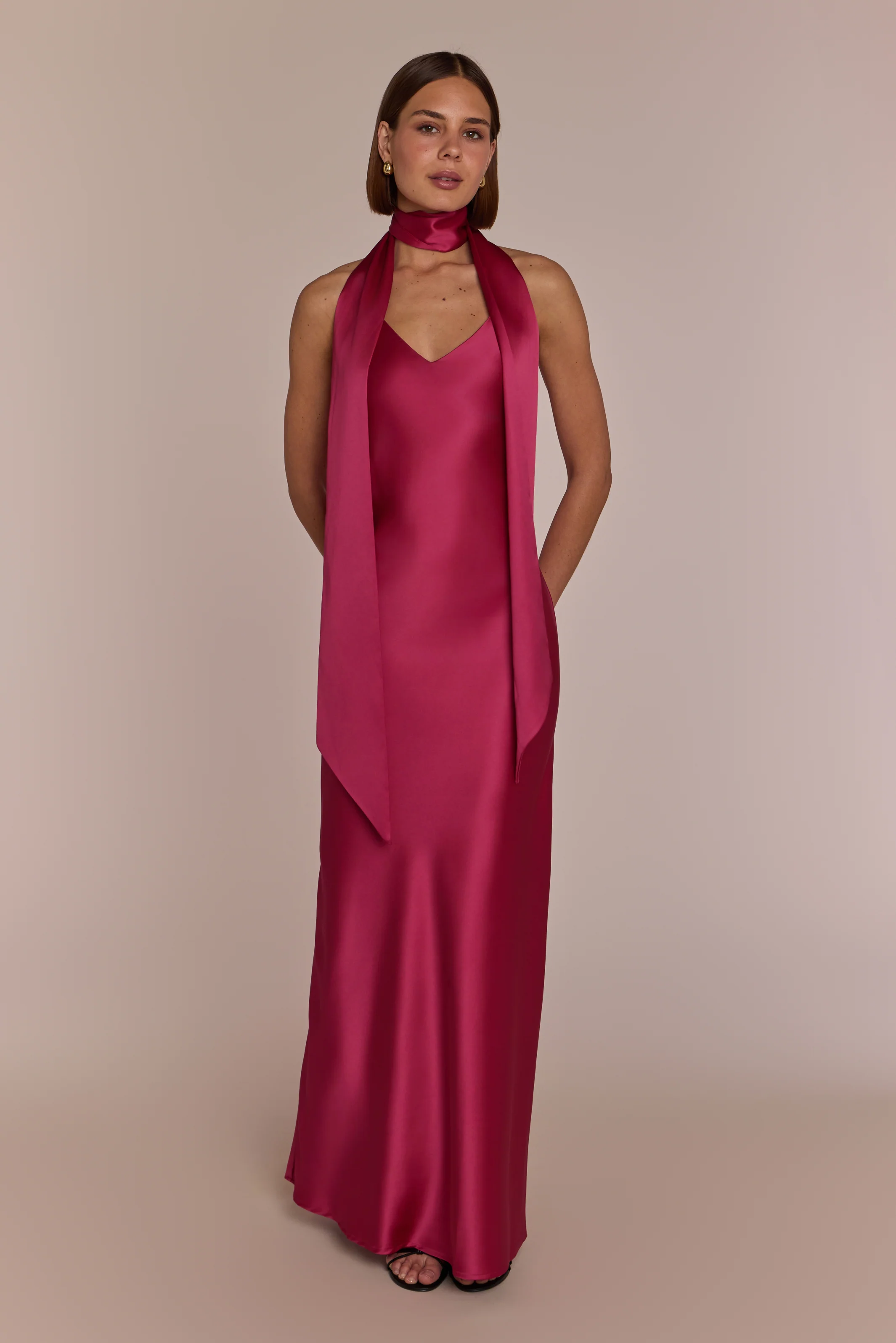 Brooklyn Dress in Hot Pink Satin - Strappy Slip Bridesmaid Dress - Image 3