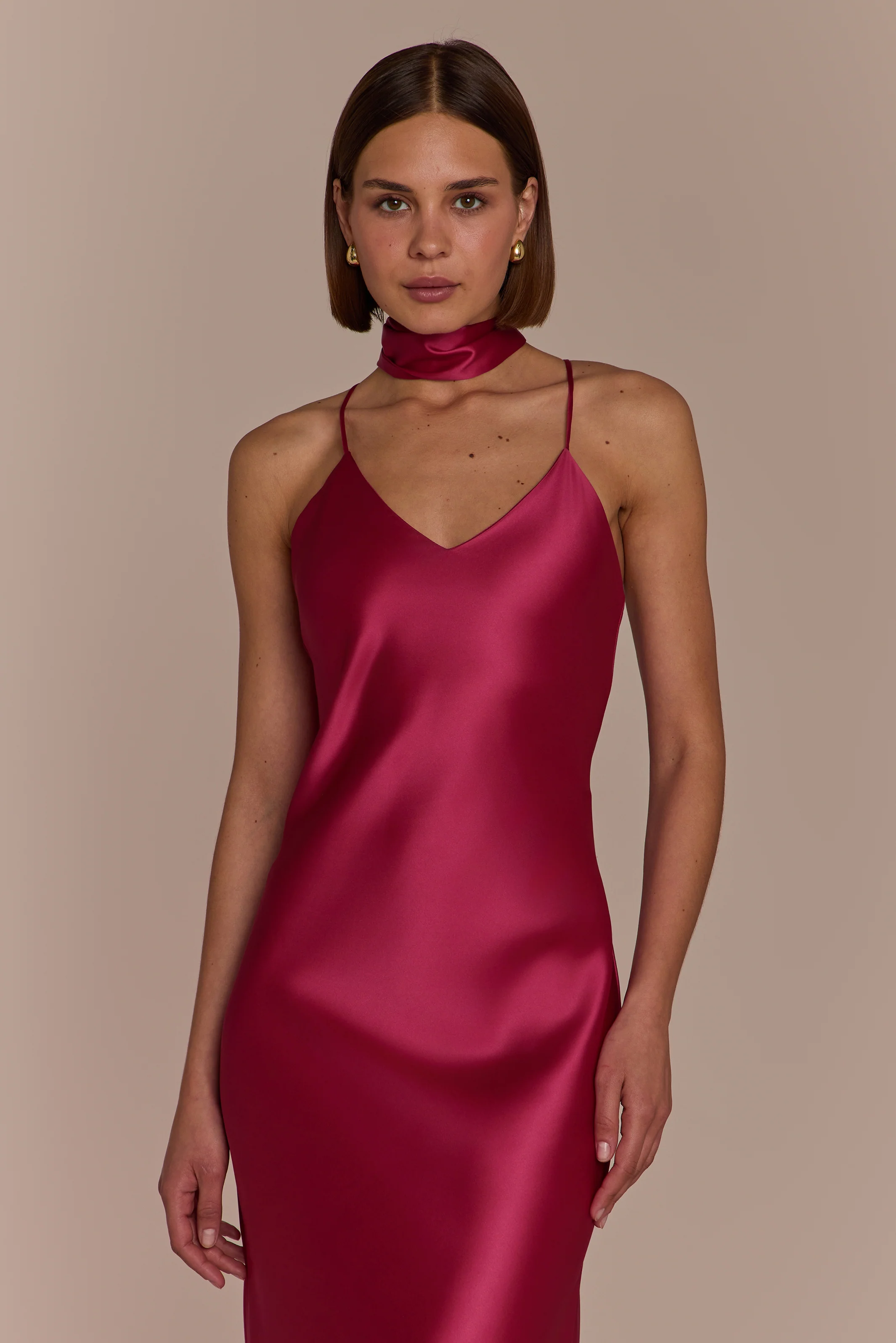 Brooklyn Dress in Hot Pink Satin - Strappy Slip Bridesmaid Dress - Image 4