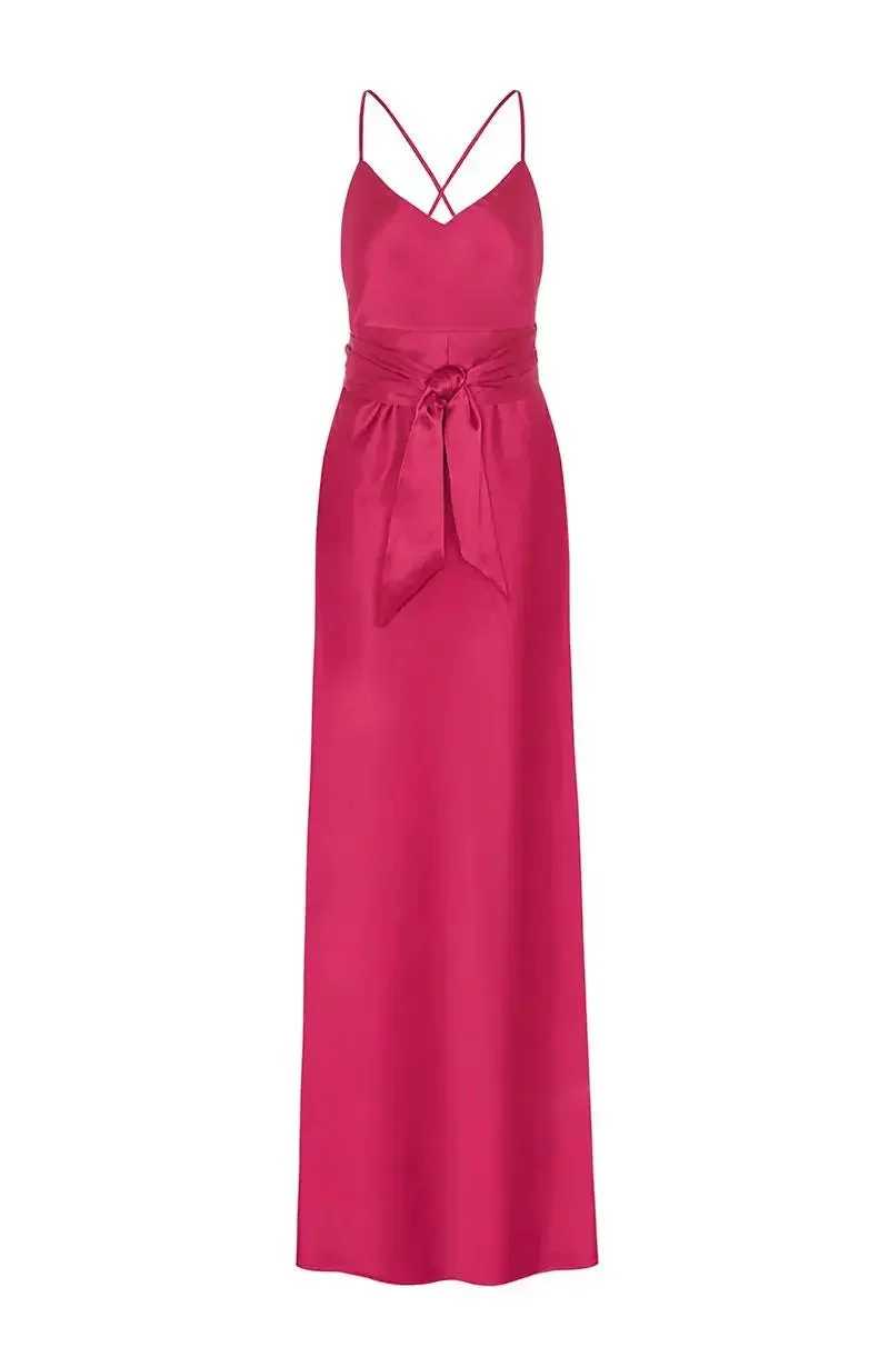 Brooklyn Dress in Hot Pink Satin - Strappy Slip Bridesmaid Dress - Image 5