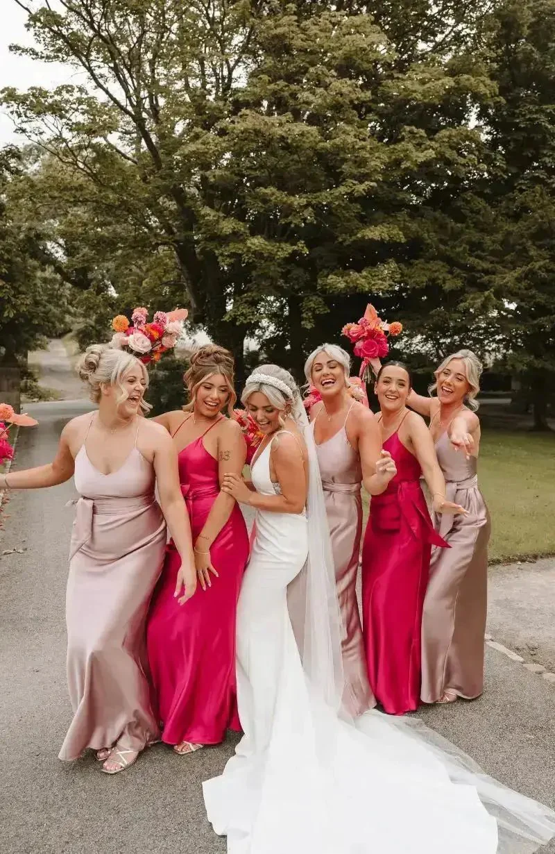 Brooklyn Dress in Hot Pink Satin - Strappy Slip Bridesmaid Dress - Image 6