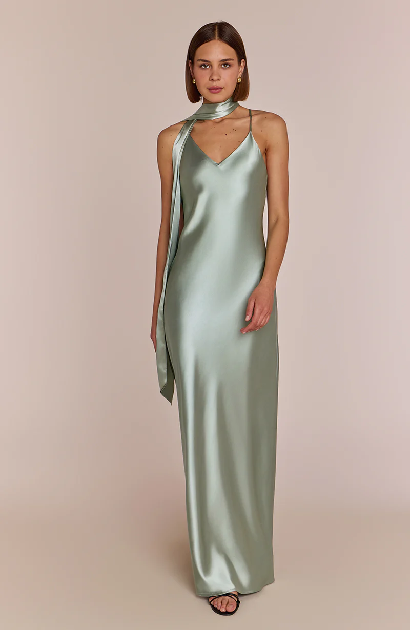 Brooklyn Dress in Sage Green Satin - Strappy Slip Bridesmaid Dress - Image 3