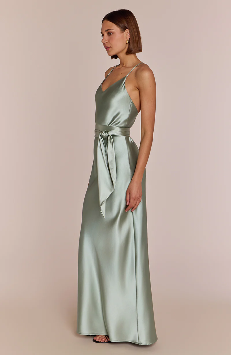 Brooklyn Dress in Sage Green Satin - Strappy Slip Bridesmaid Dress - Image 4