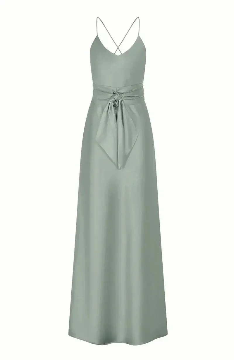 Brooklyn Dress in Sage Green Satin - Strappy Slip Bridesmaid Dress - Image 5