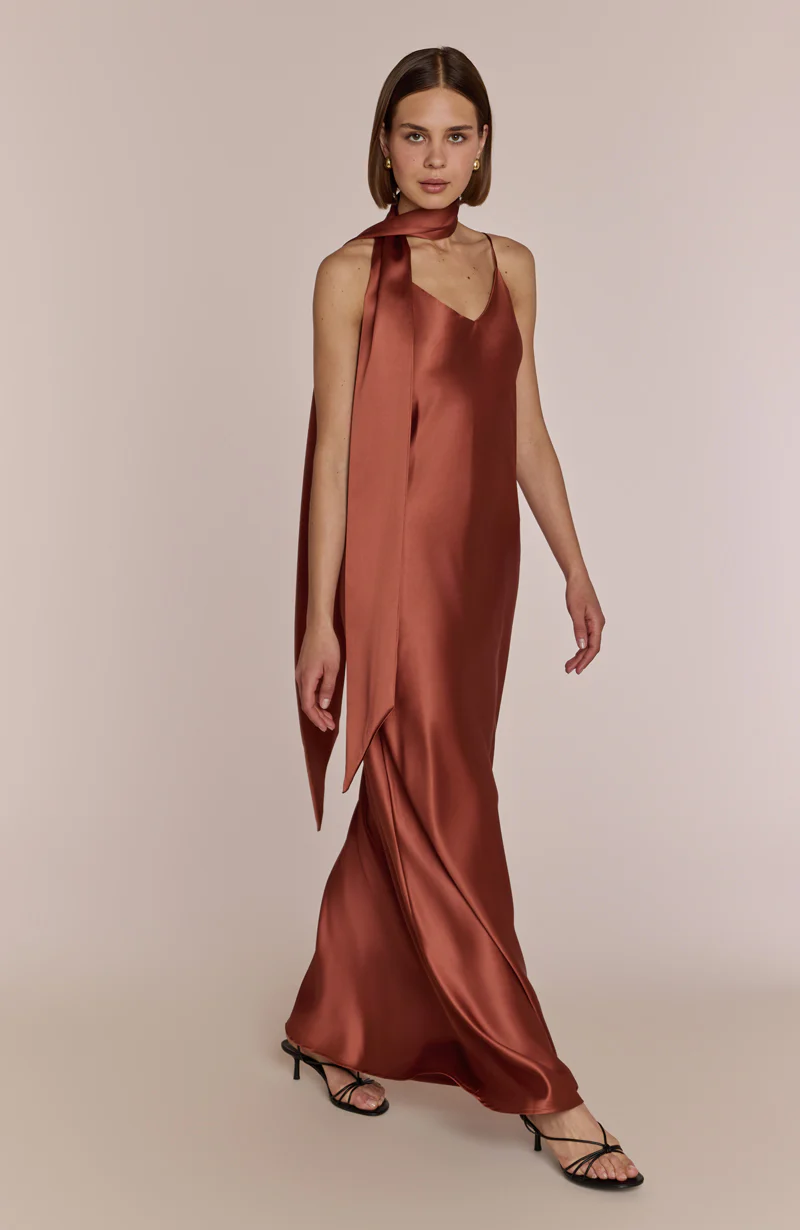 Brooklyn Dress in Terracotta Satin - Image 3