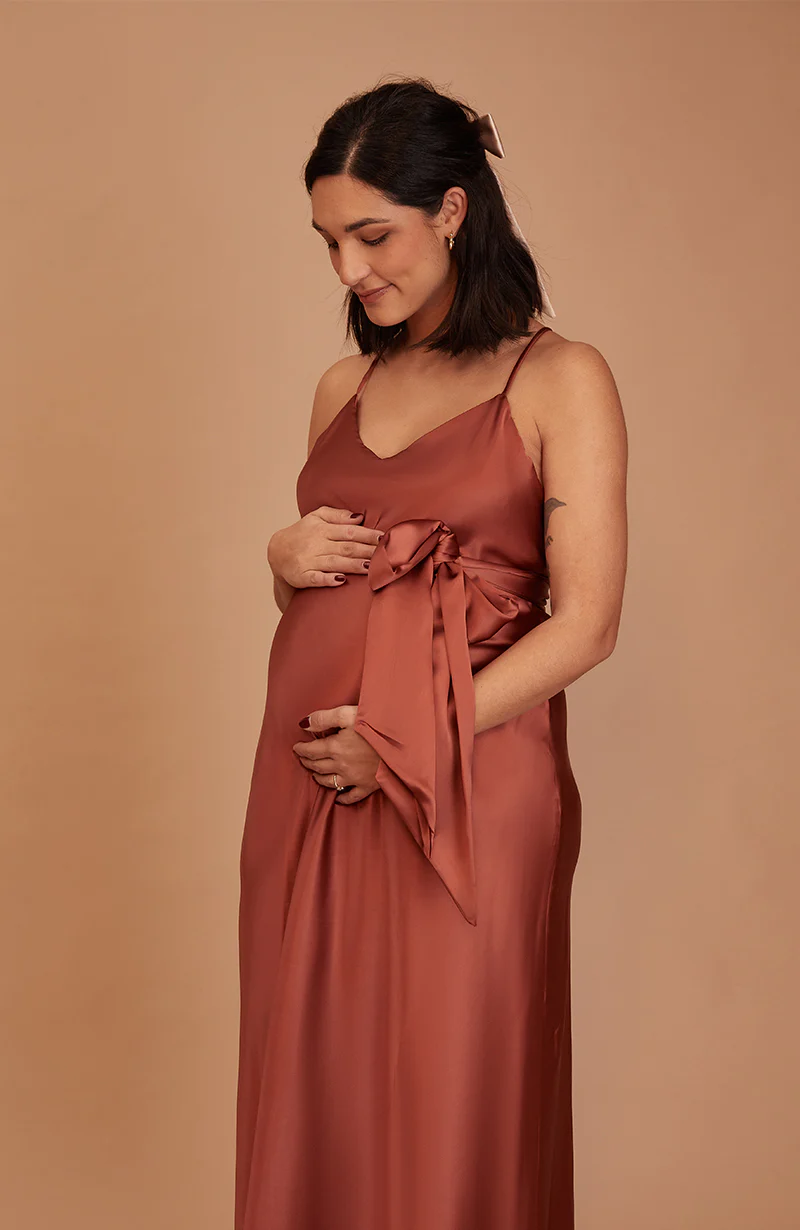 Brooklyn Dress in Terracotta Satin - Image 4