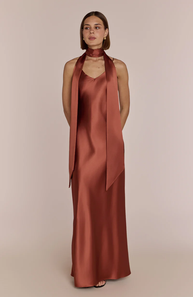 Brooklyn Dress in Terracotta Satin - Image 6