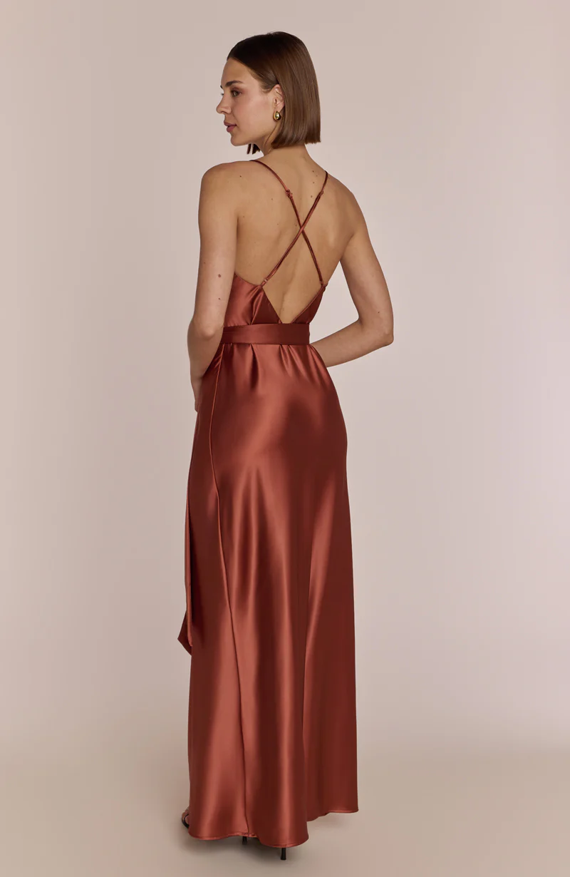 Brooklyn Dress in Terracotta Satin - Image 7