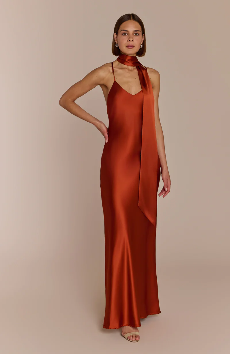 Brooklyn Dress in Burnt Orange Satin - Strappy Slip Bridesmaid Dress - Image 3