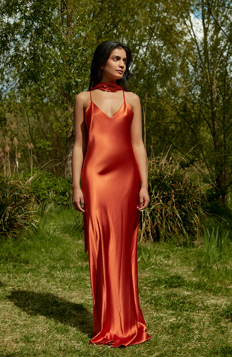 Brooklyn Dress in Burnt Orange Satin - Strappy Slip Bridesmaid Dress - Image 4