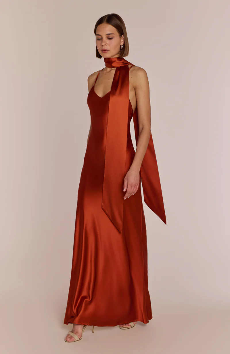 Brooklyn Dress in Burnt Orange Satin - Strappy Slip Bridesmaid Dress - Image 5