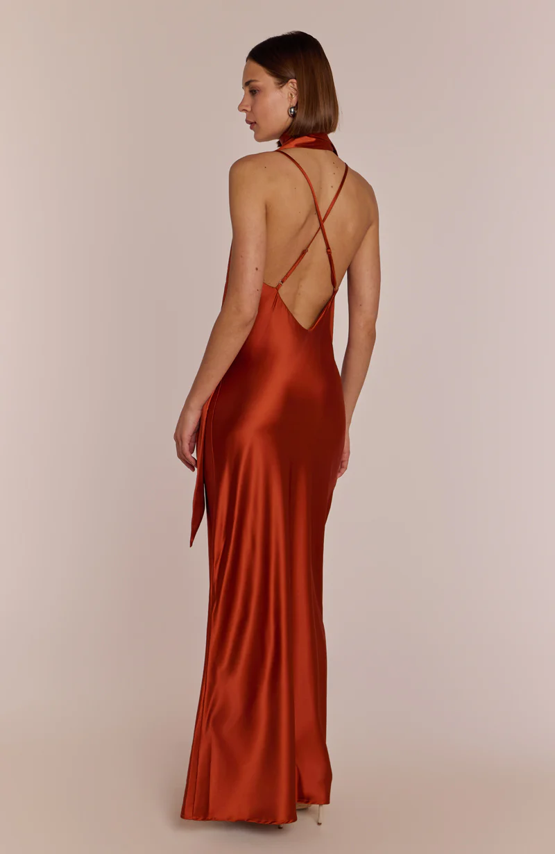 Brooklyn Dress in Burnt Orange Satin - Strappy Slip Bridesmaid Dress - Image 6
