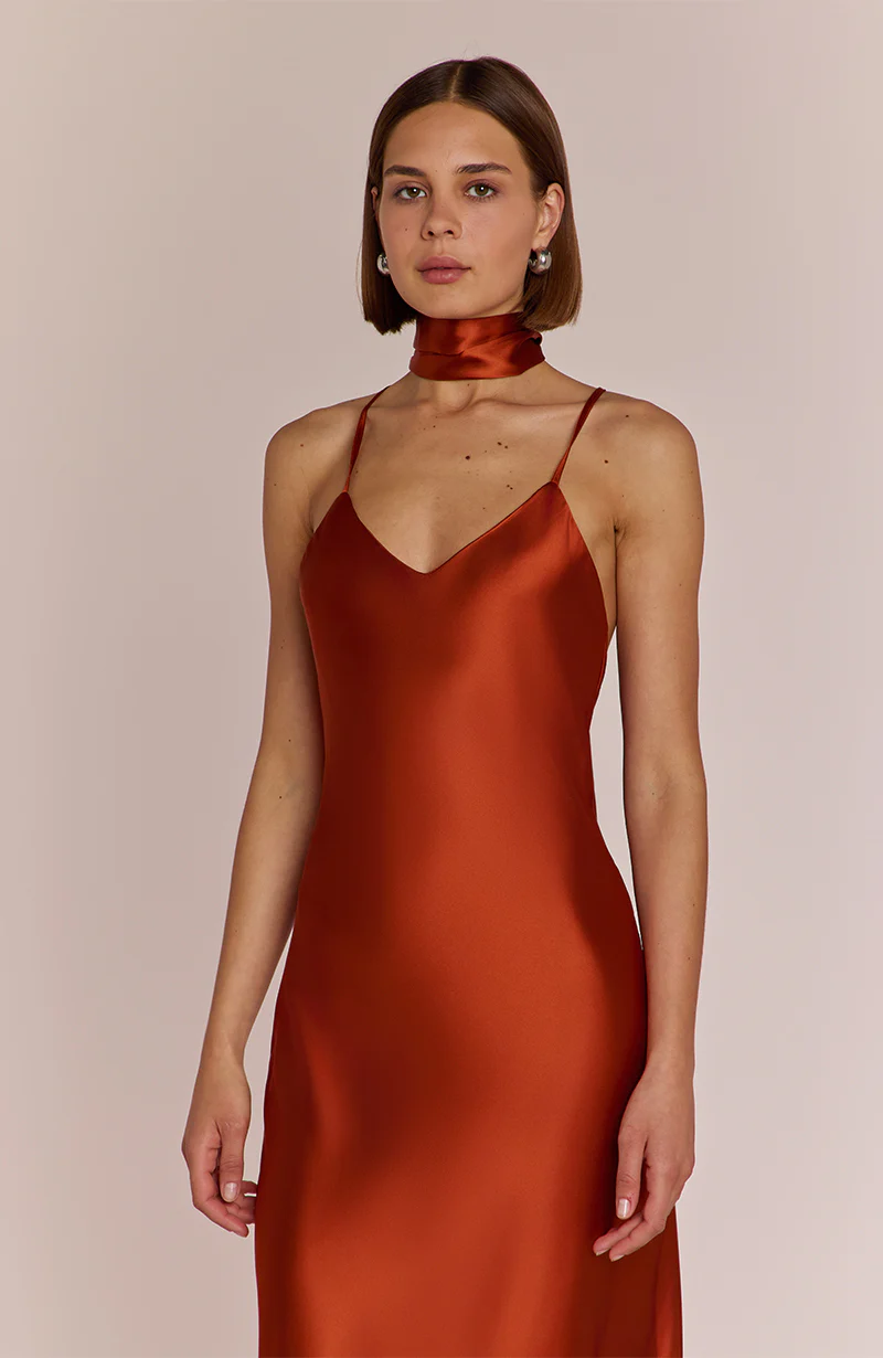 Brooklyn Dress in Burnt Orange Satin - Strappy Slip Bridesmaid Dress - Image 7