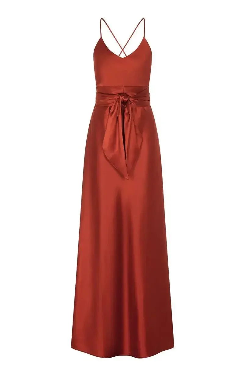 Brooklyn Dress in Burnt Orange Satin - Strappy Slip Bridesmaid Dress - Image 8