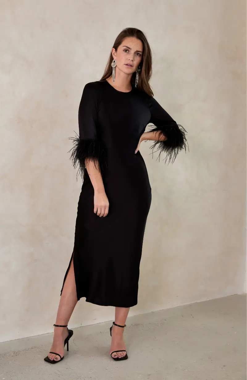Dolly Feather Sleeve Dress In Black - Image 10