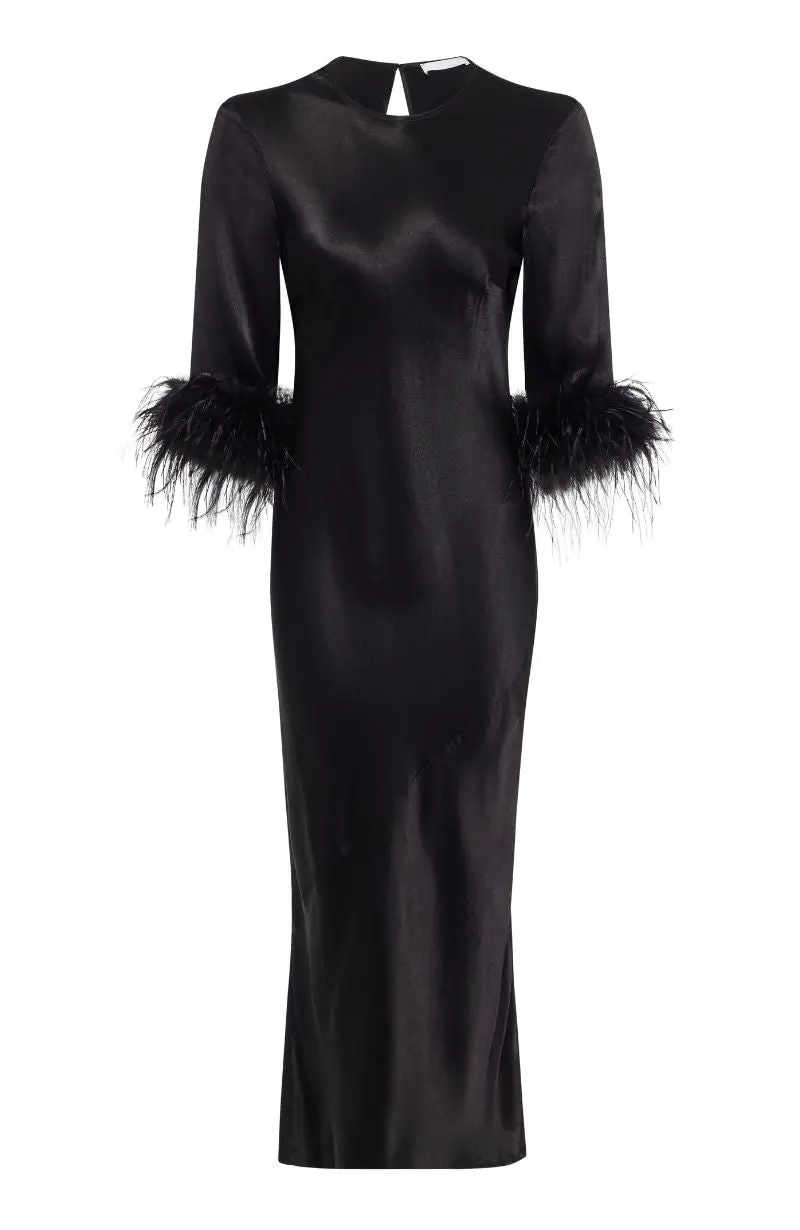 Dolly Feather Sleeve Dress In Black - Image 11