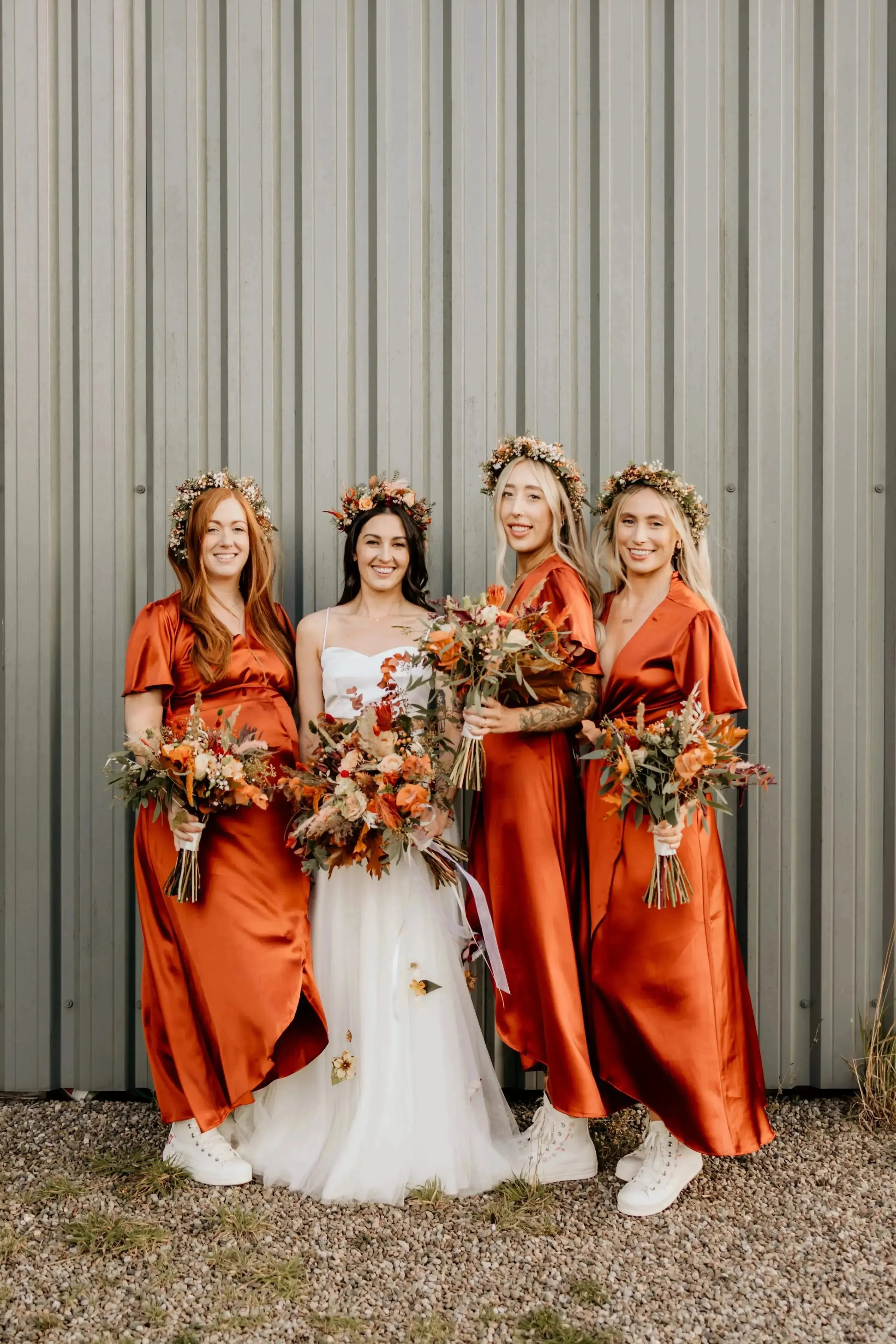 Florence Waterfall Dress in Burnt Orange Satin - Image 6