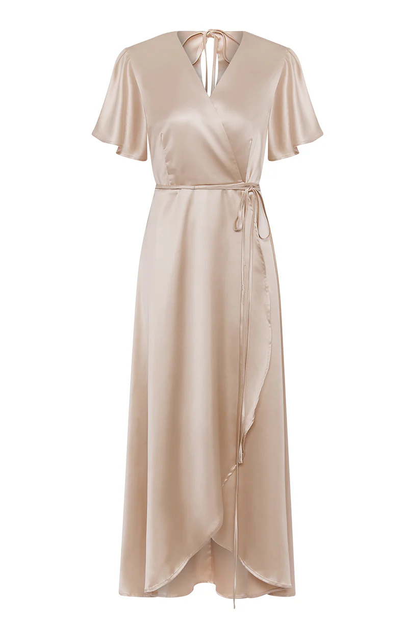 Florence Waterfall Dress in Champagne Satin - Image 7