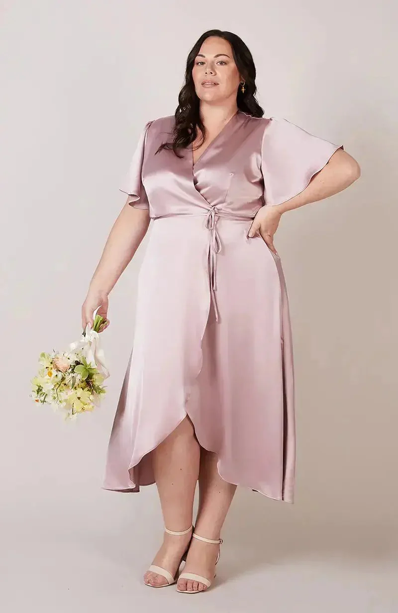 Florence Waterfall Dress in Rose Pink Satin - Image 4