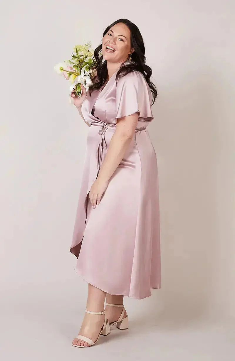 Florence Waterfall Dress in Rose Pink Satin - Image 6