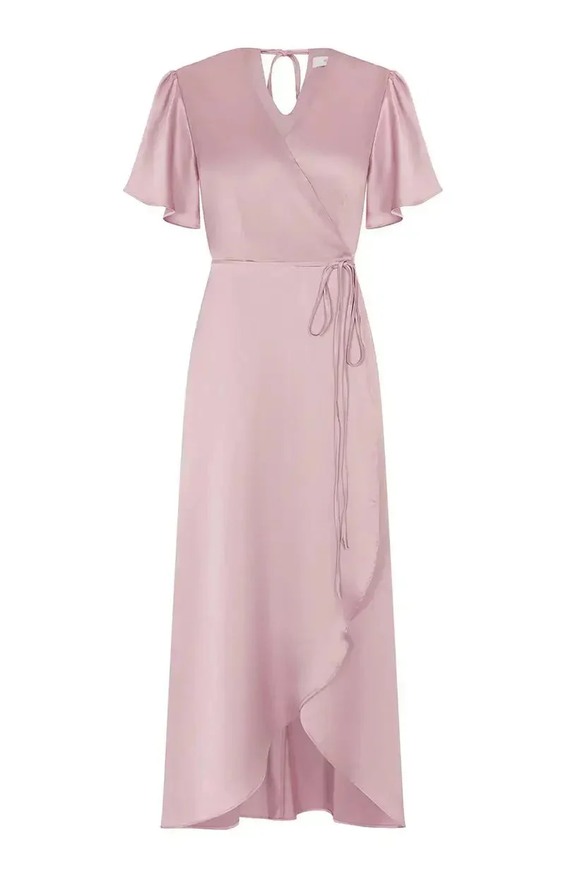 Florence Waterfall Dress in Rose Pink Satin - Image 7