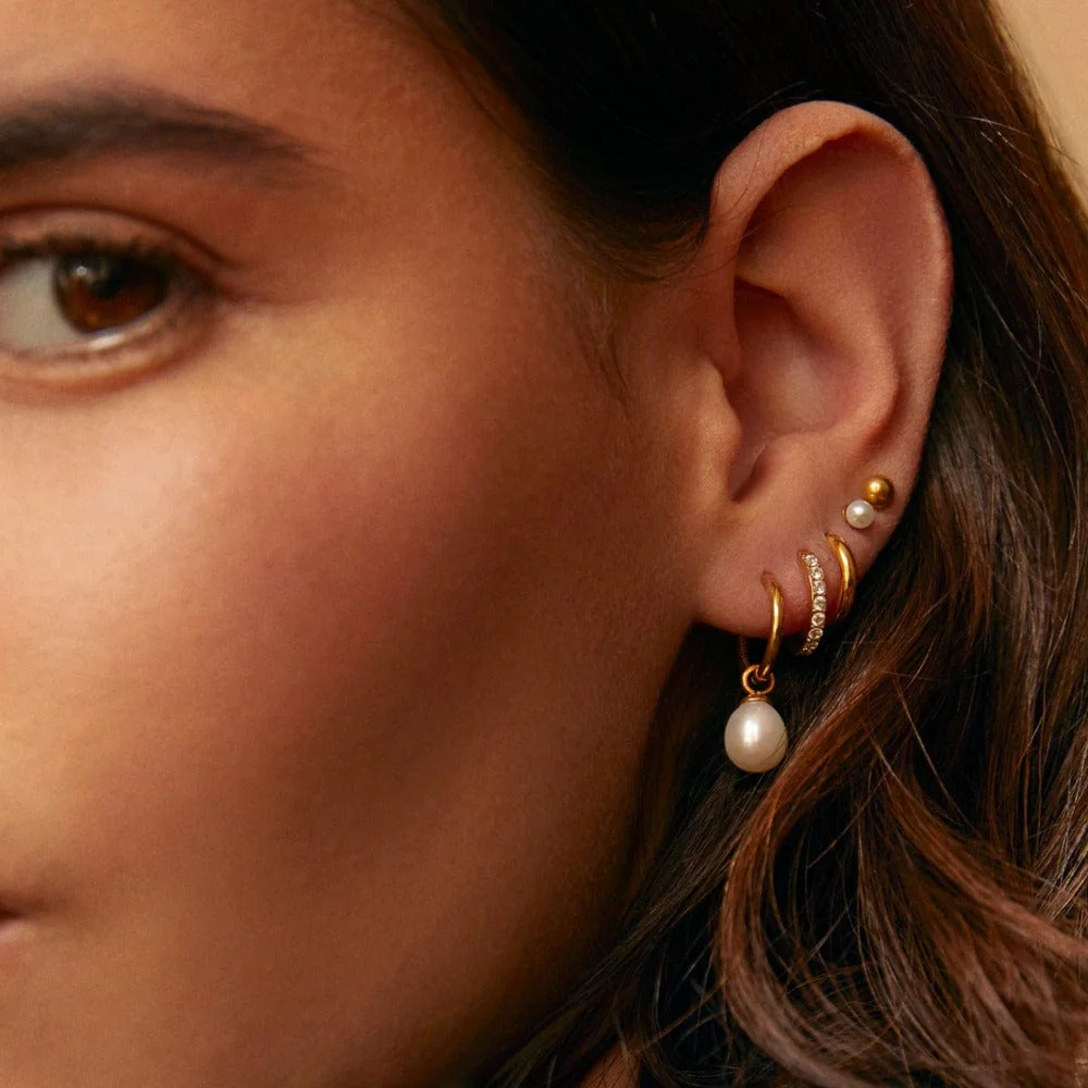 LUXE Pavé Huggie Hoop Earrings - Gold - Image 2