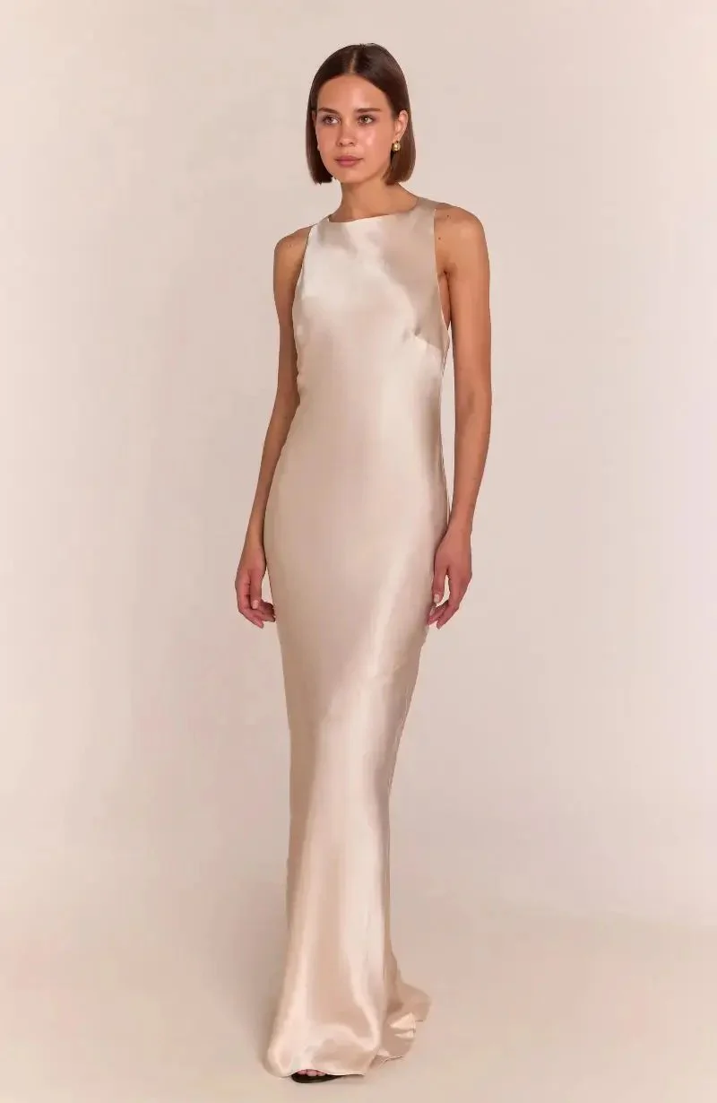 Paris Dress in Champagne Viscose Satin - Image 2