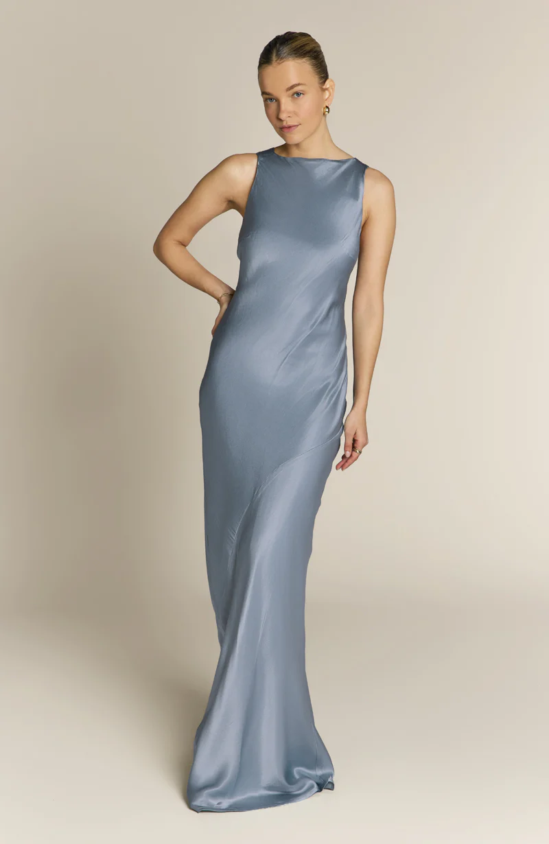 Paris Dress in Pale Blue Satin