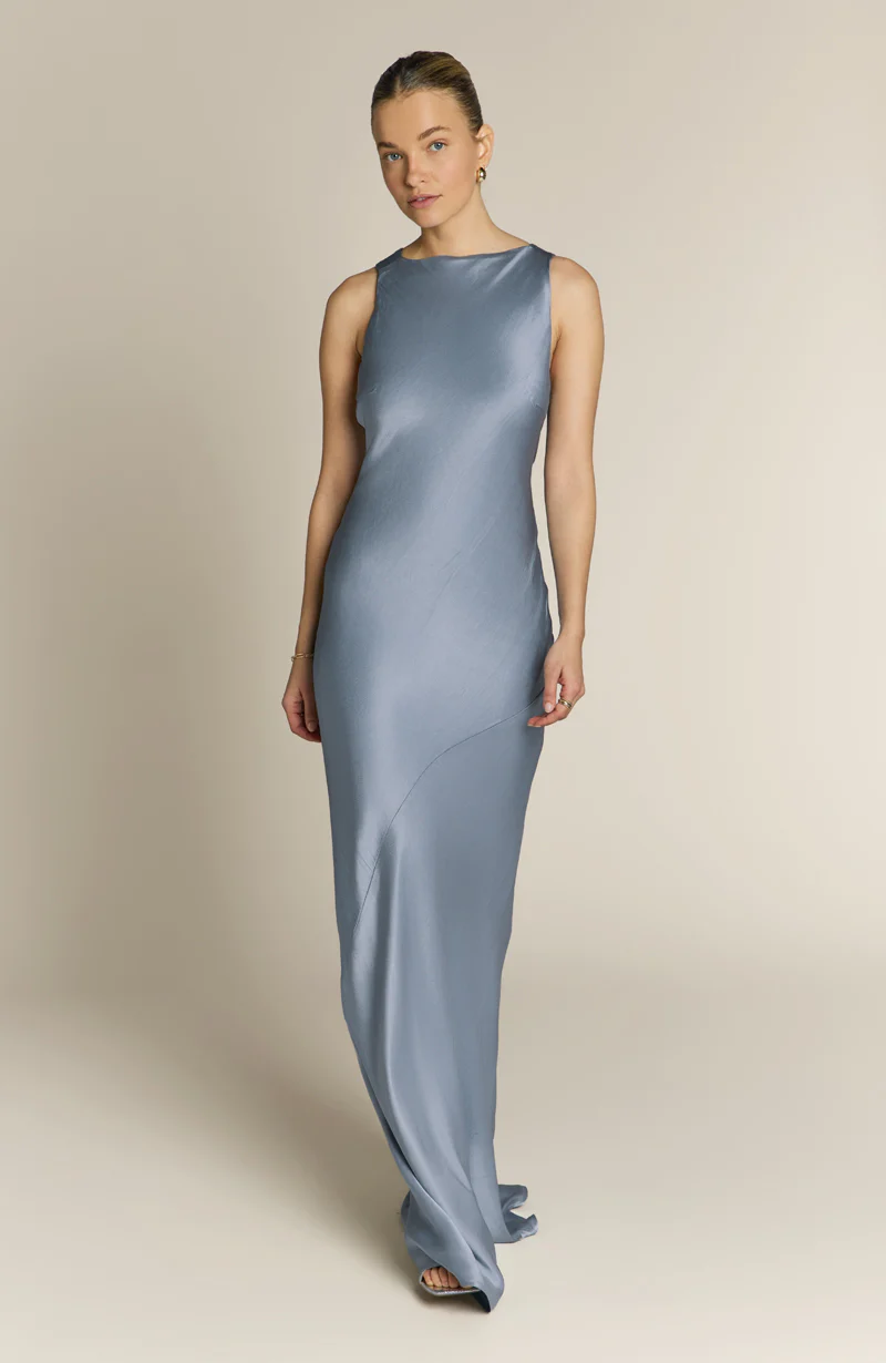 Paris Dress in Pale Blue Satin - Image 2