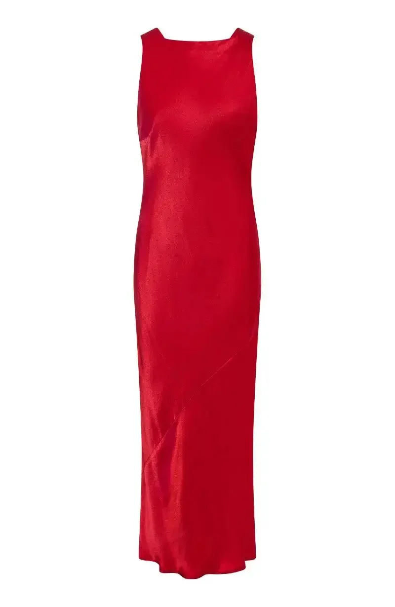 Paris Midi Dress in Red Satin - Image 9