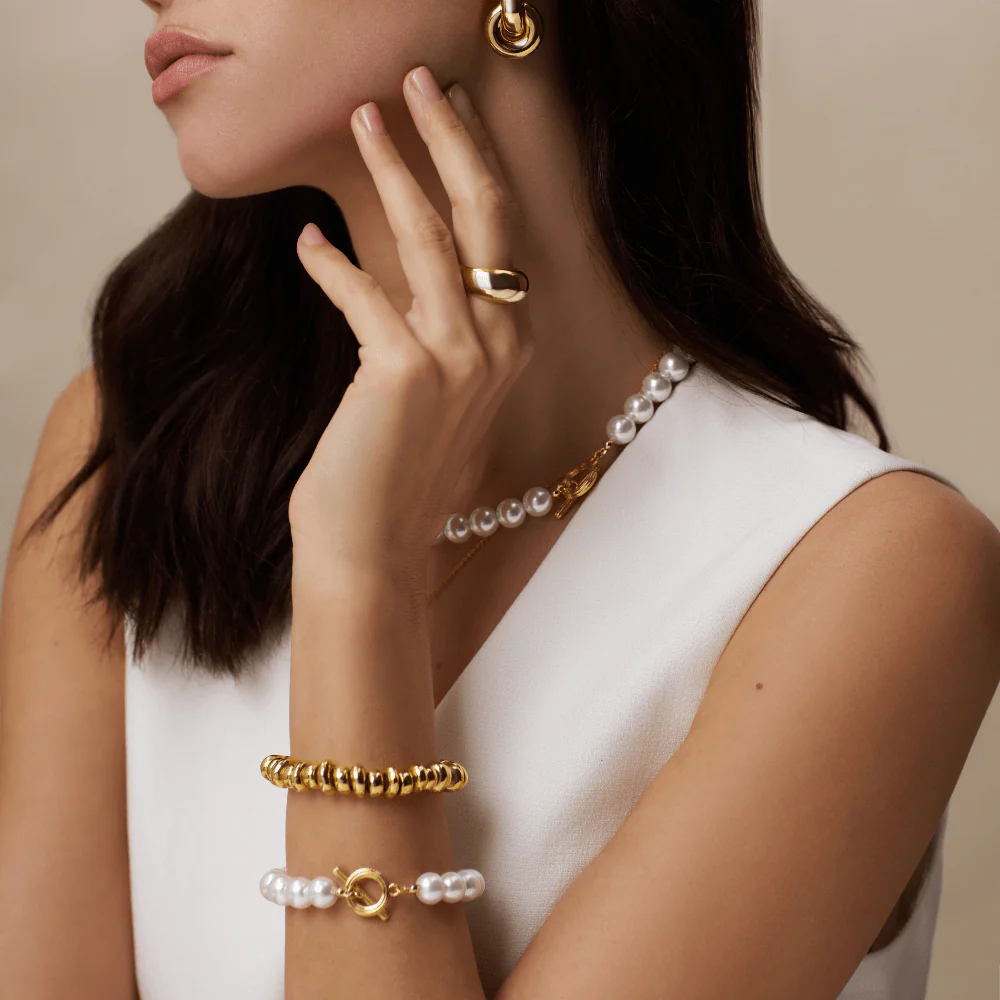 Polished Metal Nugget Stretch Bracelet - Image 2