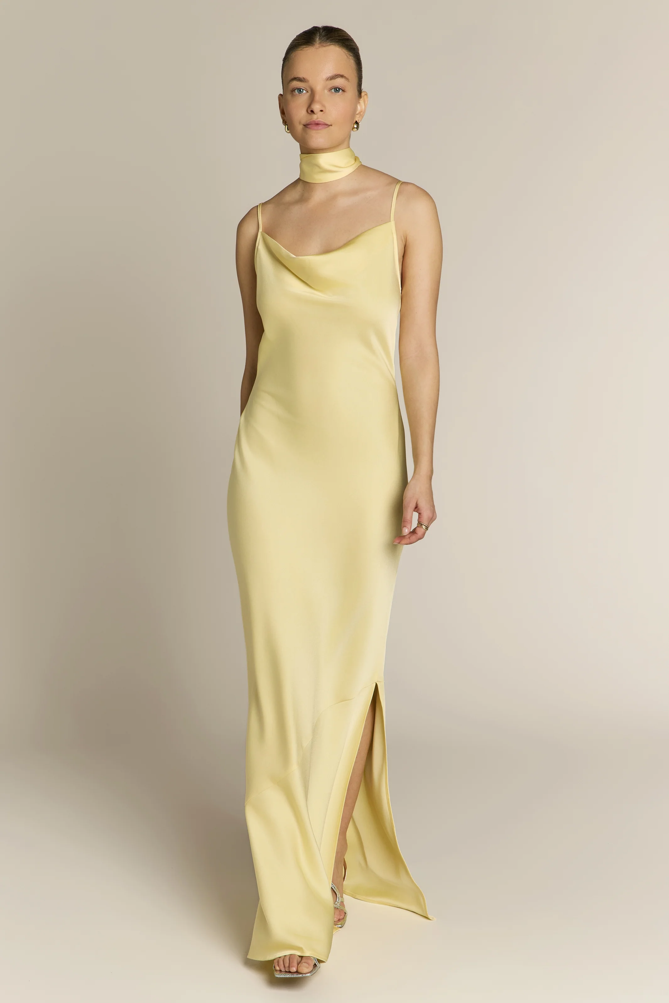 Pollenca cowl neck Dress in Lemonade Yellow - Image 2