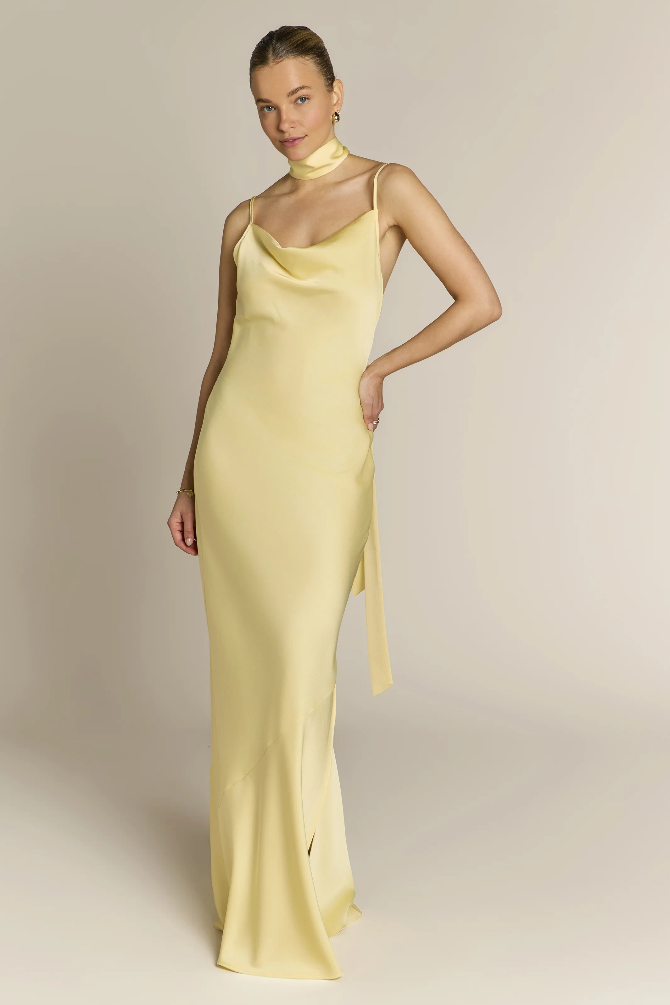 Pollenca cowl neck Dress in Lemonade Yellow - Image 3