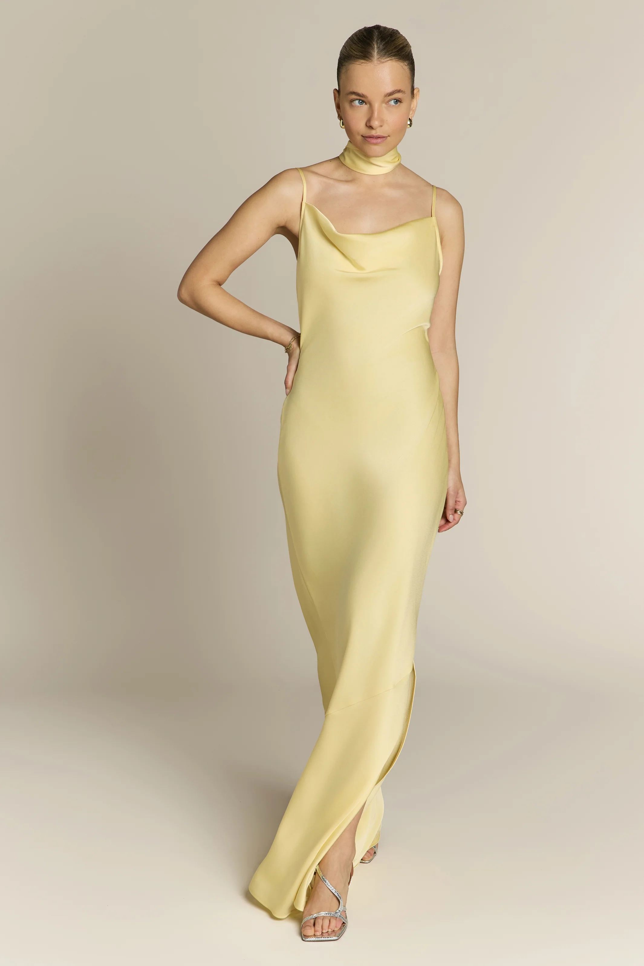 Pollenca cowl neck Dress in Lemonade Yellow - Image 4