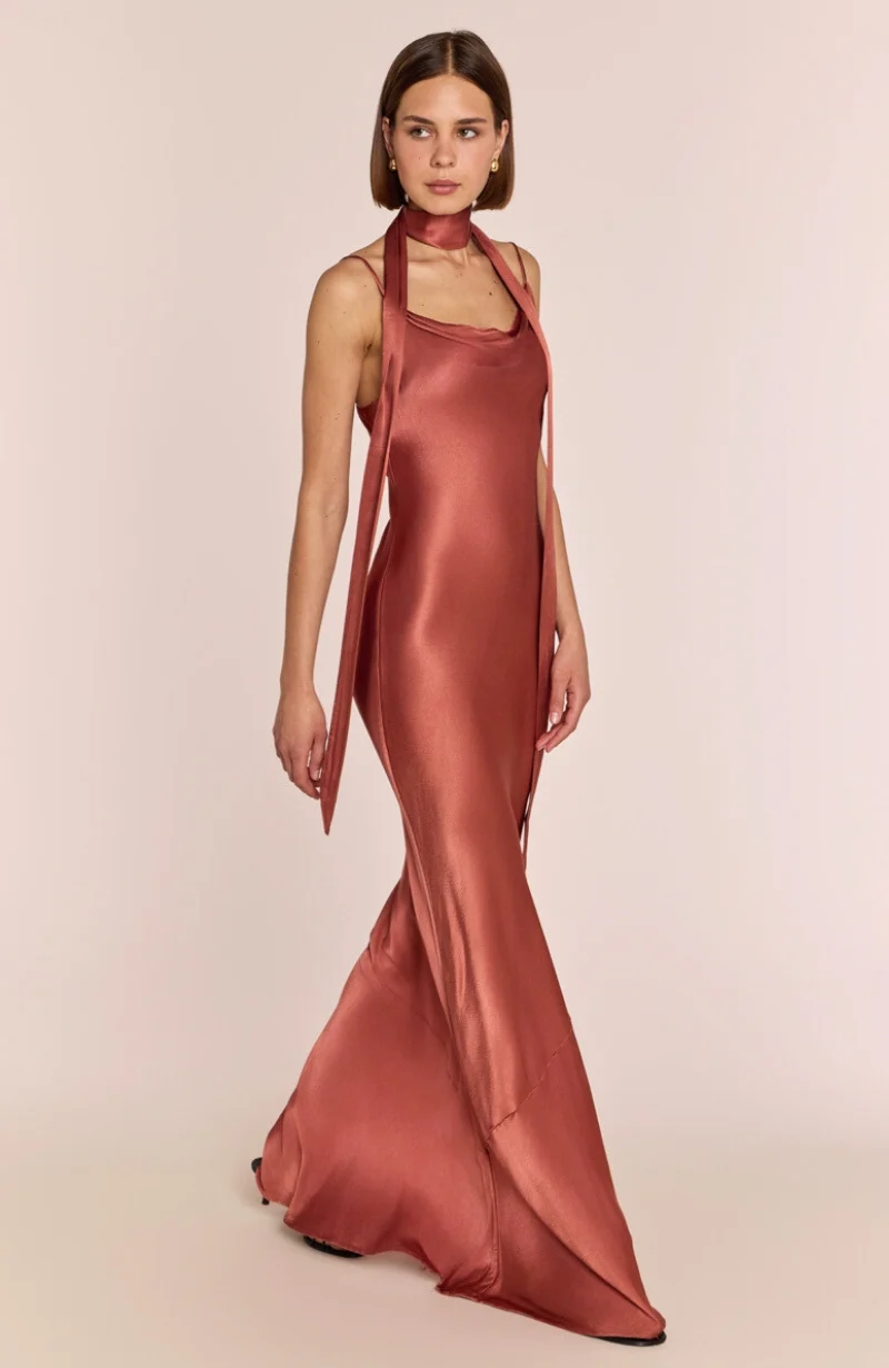 Pollenca Dress in Terracotta Satin - Image 3