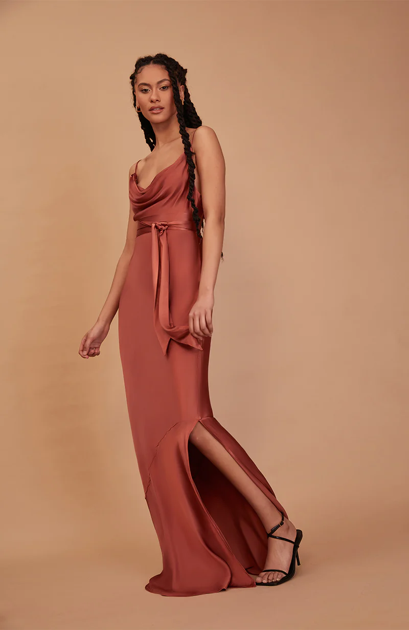 Pollenca Dress in Terracotta Satin - Image 5