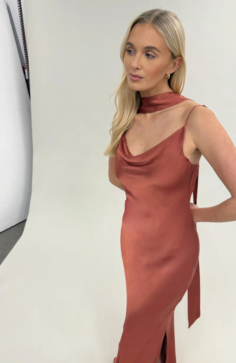 Pollenca Dress in Terracotta Satin - Image 9