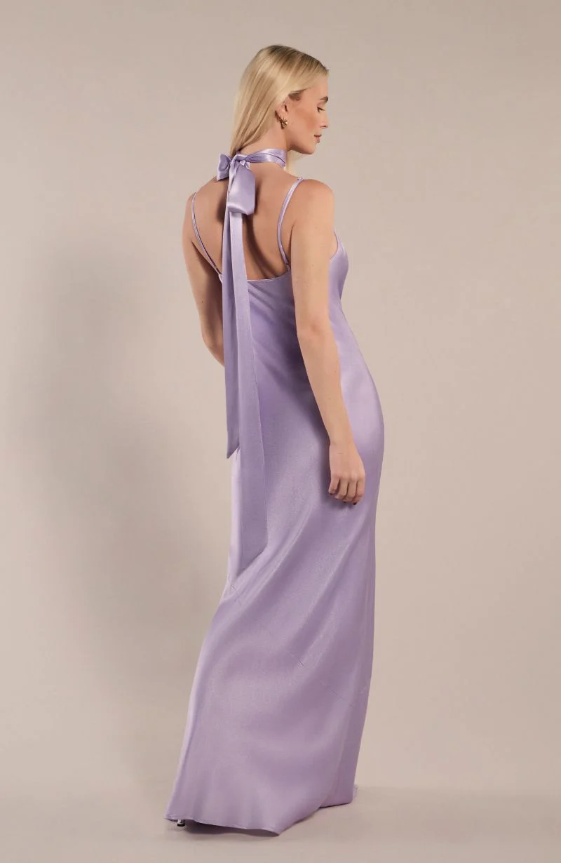 Pollenca cowl neck Dress in Lilac Satin - Image 4