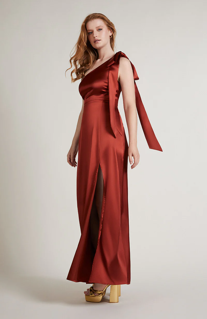 Porto Dress in Burnt Orange Satin - Image 4