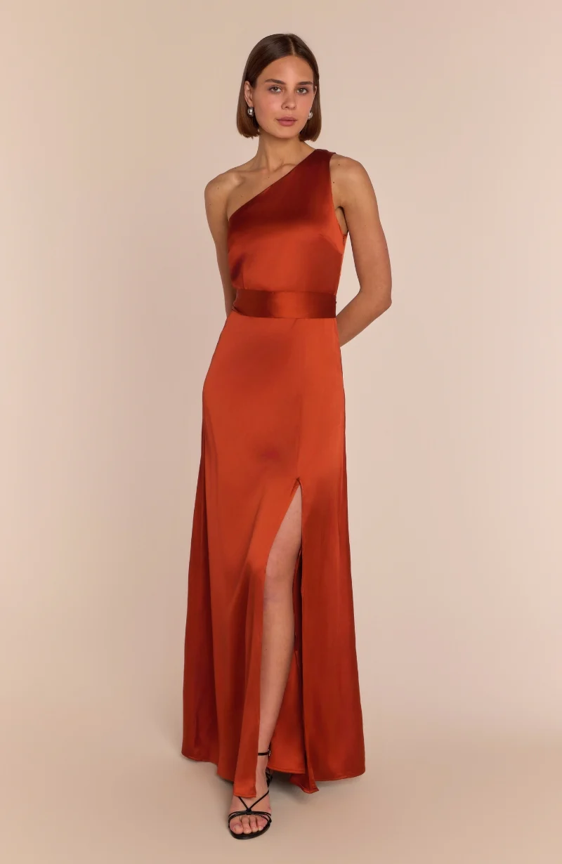 Porto Dress in Burnt Orange Satin - Image 6